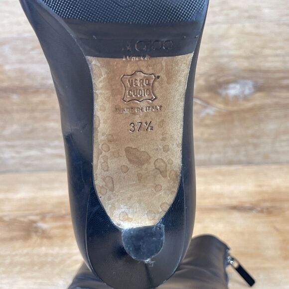 Jimmy Choo Black Pointy Toe Leather Bootie Boots Size 37.5 US 7.5 W Box - Picture 11 of 13